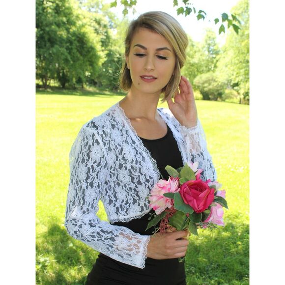 Long Sleeve Dressy Lace Cropped Bolero Shrug Jacket - Picture 5 of 5